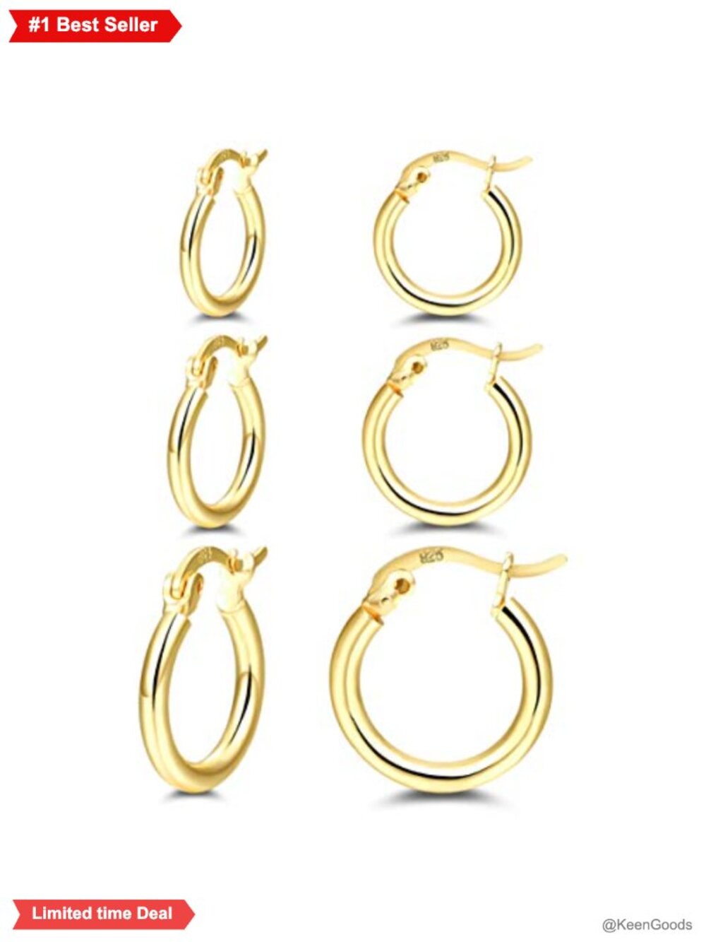 3 Pairs Small Gold Hoop Earrings Set 925 Sterling Silver 14K Gold Plated